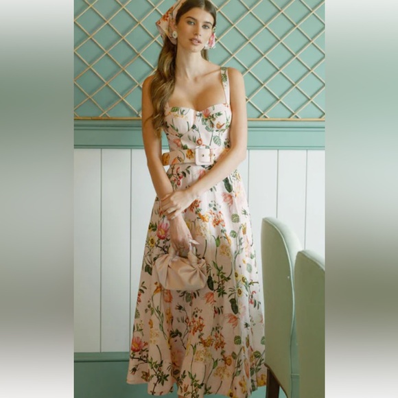 Cara Cara Dresses & Skirts - Cara Cara Pink Floral Midi Dress with Belt